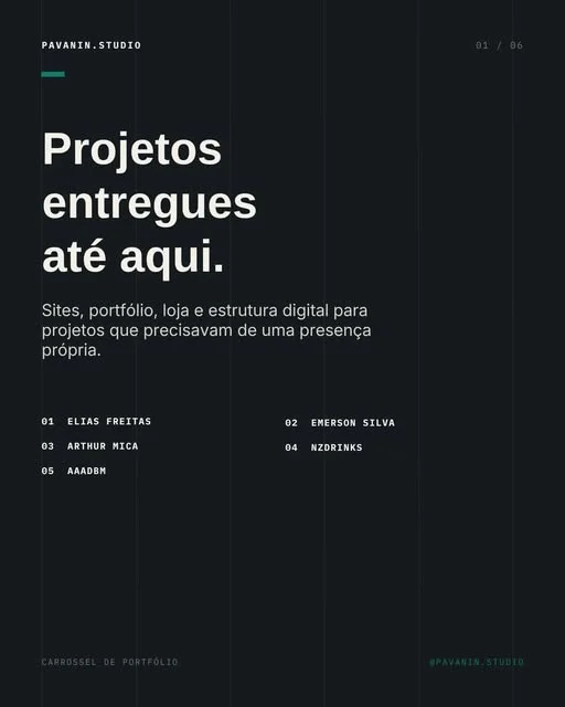 Post: Projetos entregues até aqui, com os cinco clientes numerados
