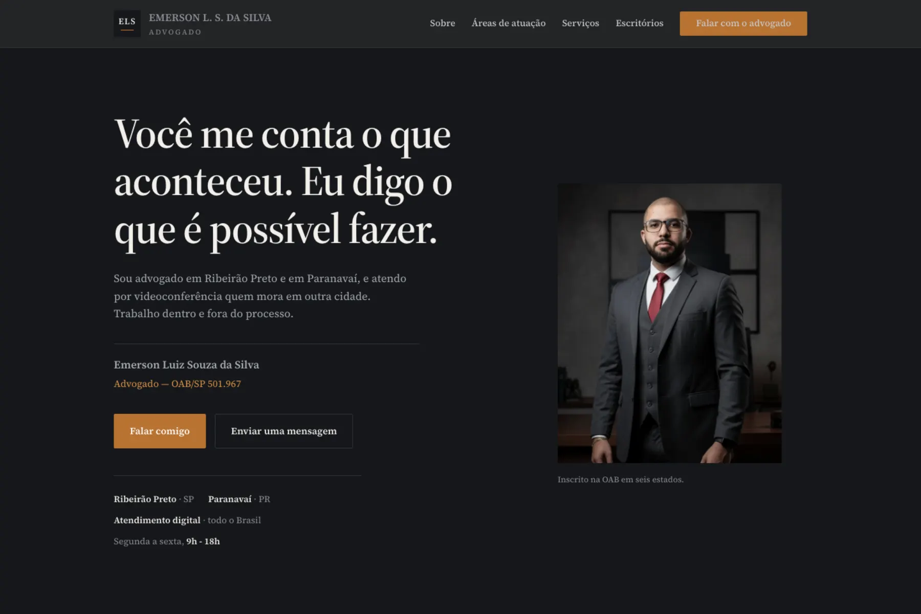 Tela do site Emerson Silva Advocacia