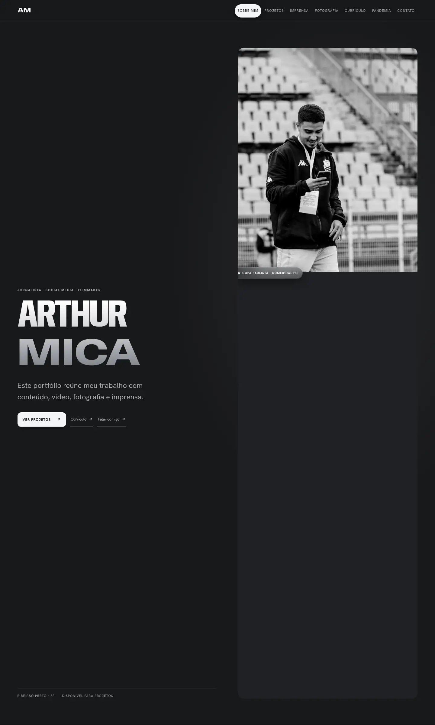 Tela do site Arthur Mica