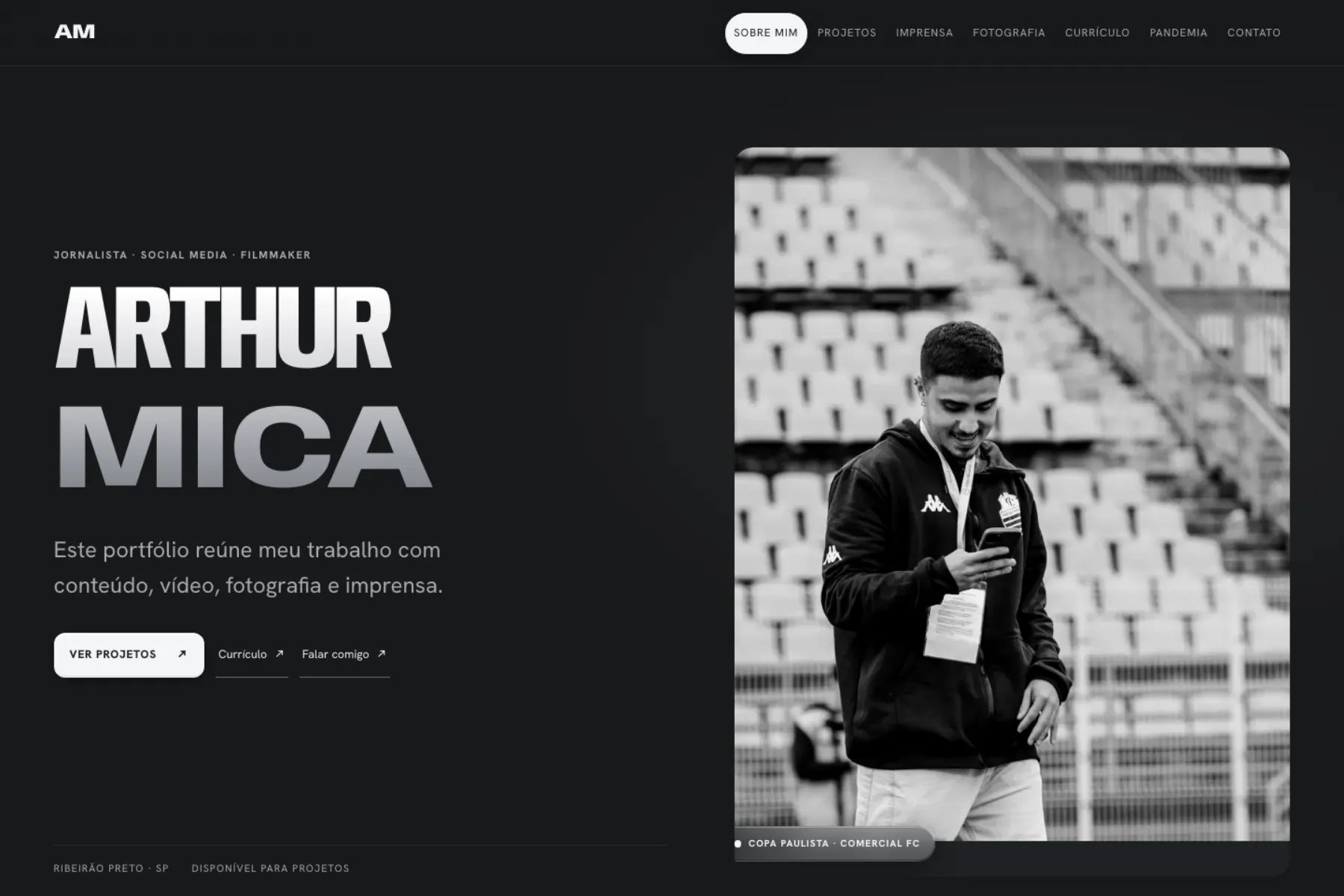 Tela do site Arthur Mica