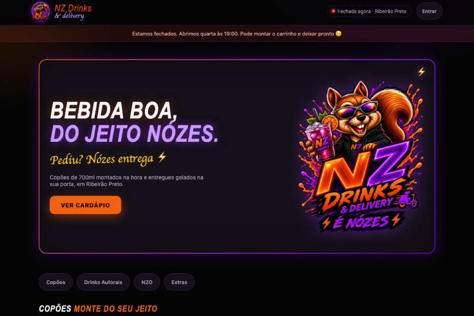 Tela do site NZDRINKS